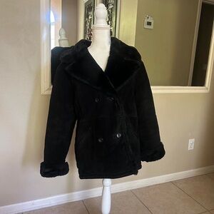 Jones New York Black Leather Faux Penny Button Up Coat size Medium